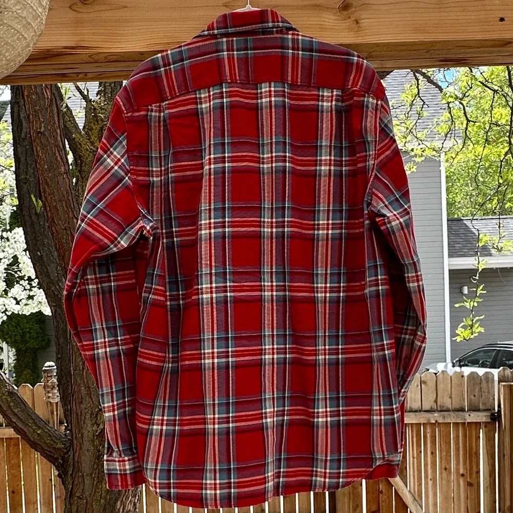 J. Crew Men's Red Midweight Flannel Plaid Shirt Large - Picture 5 of 14